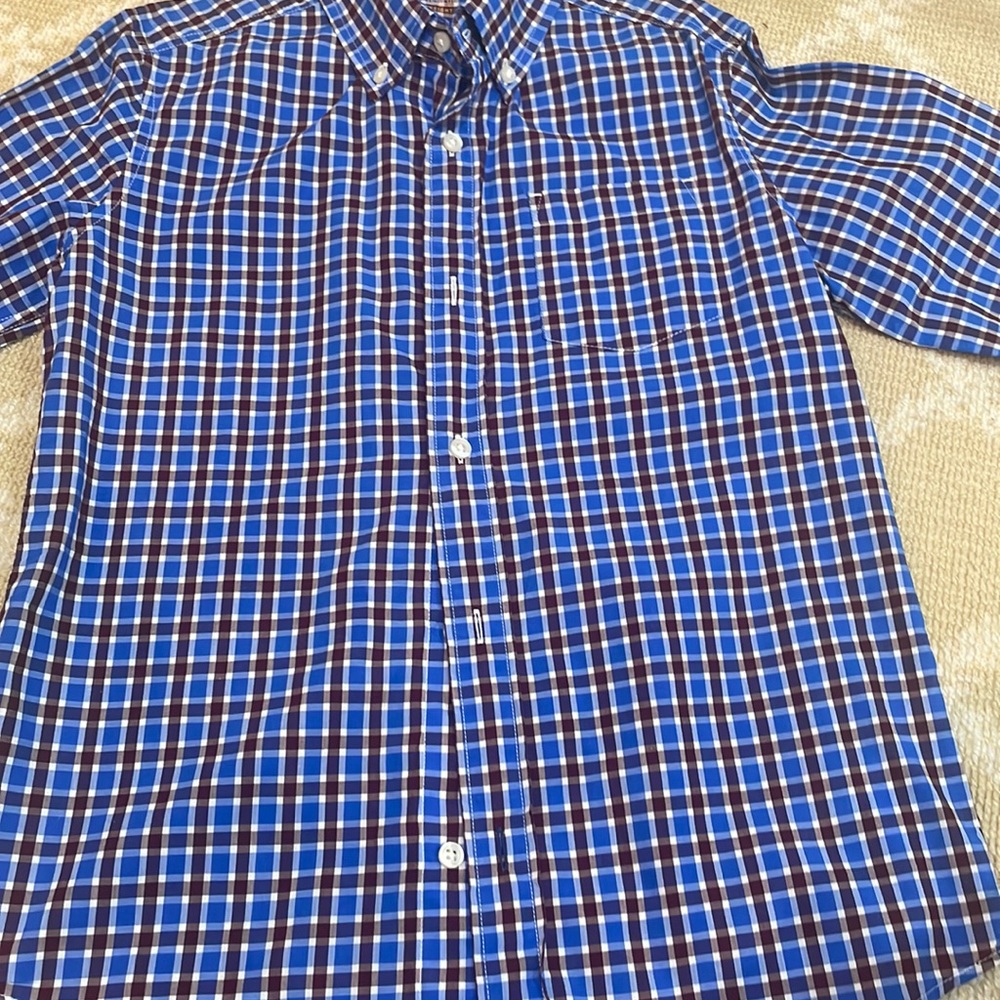 Crew cuts light weight button down shirt. Brown and blue. Size 10.